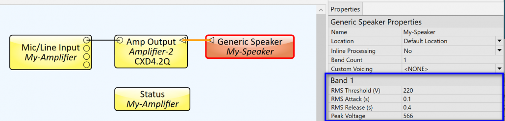 Figure 8 - A "generic" loudspeaker type was used, with limiter settings set at their extremes (blue box).